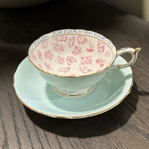 Vintage 1935 Paragon China Rare Fortune Telling Mint Green Tea Cup & Saucer